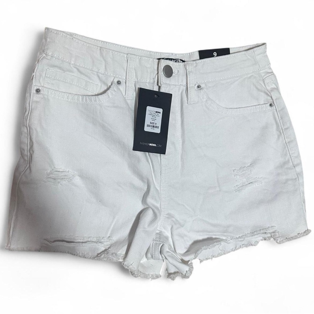Fashion Nova White High Waist Denim Shorts